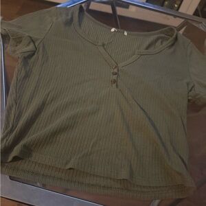 Olive Green Ribbed Women's Top